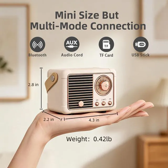 Alt view image 2 of 7 - Retro Bluetooth Speaker, Vintage Decor, Birthday Gifts for Women | Small Portable Speaker, Vintage Bluetooth Speaker, Retro Home Decor, Office & Bedroom Decor, Gifts for Teen Girls and Women