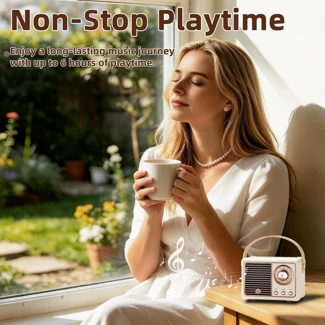 Alt view image 5 of 7 - Retro Bluetooth Speaker, Vintage Decor, Birthday Gifts for Women | Small Portable Speaker, Vintage Bluetooth Speaker, Retro Home Decor, Office & Bedroom Decor, Gifts for Teen Girls and Women
