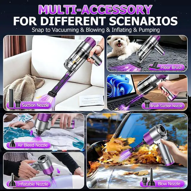 Alt view image 3 of 7 - 16000PA Handheld Car Vacuum Cleaner Cordless Rechargeable | 4-in-1 Portable Mini Vacuum & Air Duster with Multi-Nozzles & LED Light, Hand Held Vacuum Cordless Rechargeable for Car Home