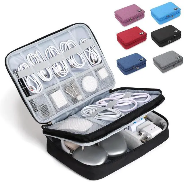 Main image of Electronic Organizer Travel Case, Double Layer Cable Organizer Bag | Travel Tech Organizer with Handle, Stores Cables, Chargers, Power Bank, Hard Drive & More, Great Gift