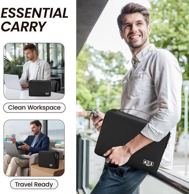 Alt view image 2 of 7 - Electronic Organizer Travel Case, Double Layer Cable Organizer Bag | Travel Tech Organizer with Handle, Stores Cables, Chargers, Power Bank, Hard Drive & More, Great Gift