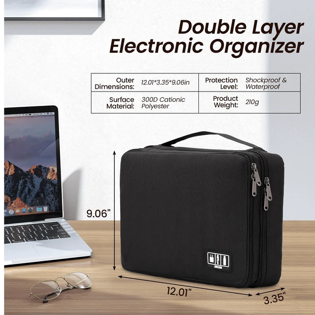Alt view image 3 of 7 - Electronic Organizer Travel Case, Double Layer Cable Organizer Bag | Travel Tech Organizer with Handle, Stores Cables, Chargers, Power Bank, Hard Drive & More, Great Gift