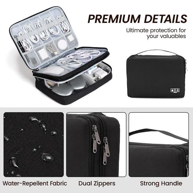 Alt view image 4 of 7 - Electronic Organizer Travel Case, Double Layer Cable Organizer Bag | Travel Tech Organizer with Handle, Stores Cables, Chargers, Power Bank, Hard Drive & More, Great Gift