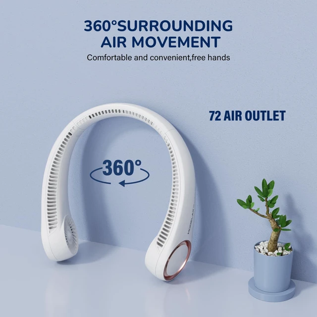 Alt view image 2 of 7 - Neck Fan, USB Rechargeable Personal Fan,Hand Free Bladeless Portable Fans,4000 mAh, 3 Speeds,72 Air Faster softer 360° Cooling, Ultra Quiet,Gift Suitable for Home, Office, Travel, Sports
