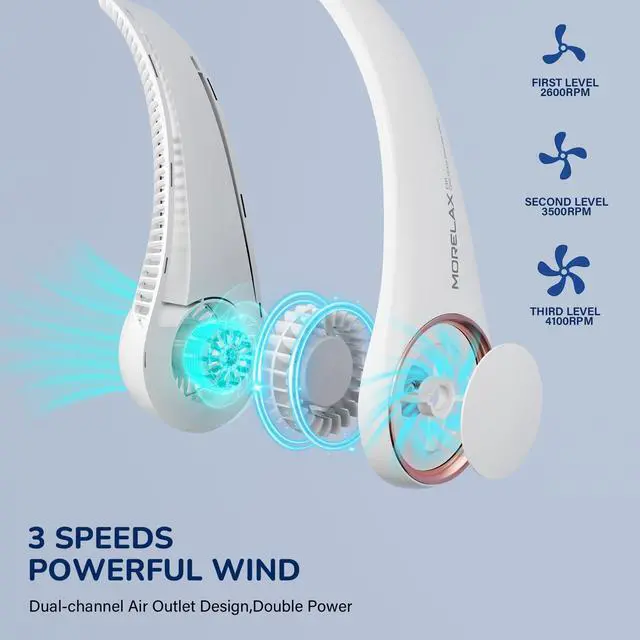 Alt view image 3 of 7 - Neck Fan, USB Rechargeable Personal Fan,Hand Free Bladeless Portable Fans,4000 mAh, 3 Speeds,72 Air Faster softer 360° Cooling, Ultra Quiet,Gift Suitable for Home, Office, Travel, Sports