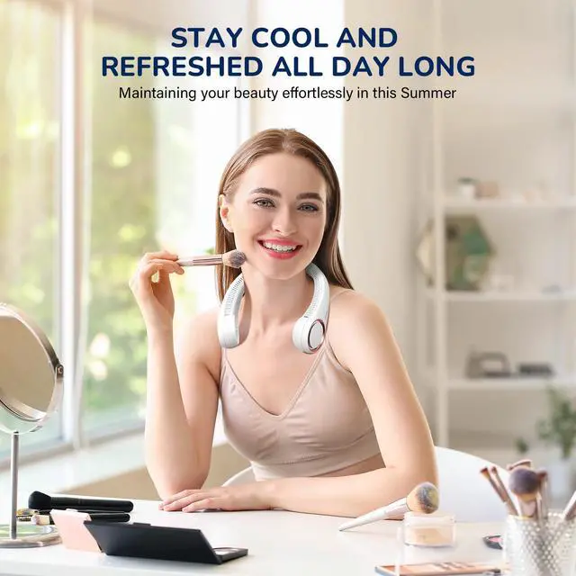 Alt view image 4 of 7 - Neck Fan, USB Rechargeable Personal Fan,Hand Free Bladeless Portable Fans,4000 mAh, 3 Speeds,72 Air Faster softer 360° Cooling, Ultra Quiet,Gift Suitable for Home, Office, Travel, Sports