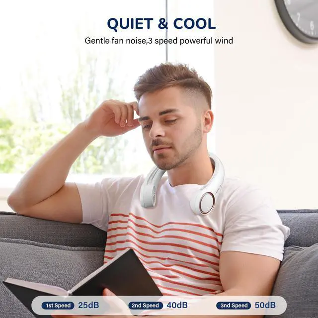 Alt view image 6 of 7 - Neck Fan, USB Rechargeable Personal Fan,Hand Free Bladeless Portable Fans,4000 mAh, 3 Speeds,72 Air Faster softer 360° Cooling, Ultra Quiet,Gift Suitable for Home, Office, Travel, Sports
