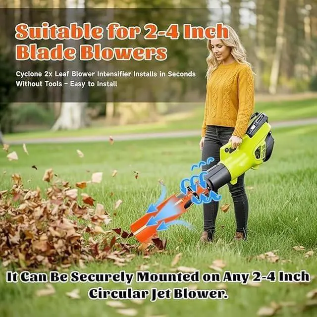Alt view image 2 of 7 - Powerful Leaf Blower Air Booster - Turbo Nozzle Extension for 2-4 Inch Blowers | Yard, Lawn & Driveway Cleanup | All-Weather Durability | Easy Installation (Orange) (Orange+Black)
