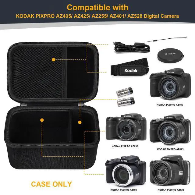 Alt view image 3 of 7 - Camera Case for KODAK PIXPRO AZ405/AZ425/AZ255/AZ401/AZ528 Digital Camera, Vlogging Camera Hard Carrying Case Protective Travel Bag, Mesh Pocket for Battery, SD Card and USB Cable, Black