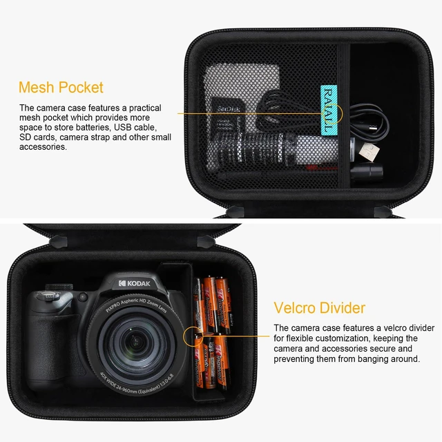 Alt view image 4 of 7 - Camera Case for KODAK PIXPRO AZ405/AZ425/AZ255/AZ401/AZ528 Digital Camera, Vlogging Camera Hard Carrying Case Protective Travel Bag, Mesh Pocket for Battery, SD Card and USB Cable, Black