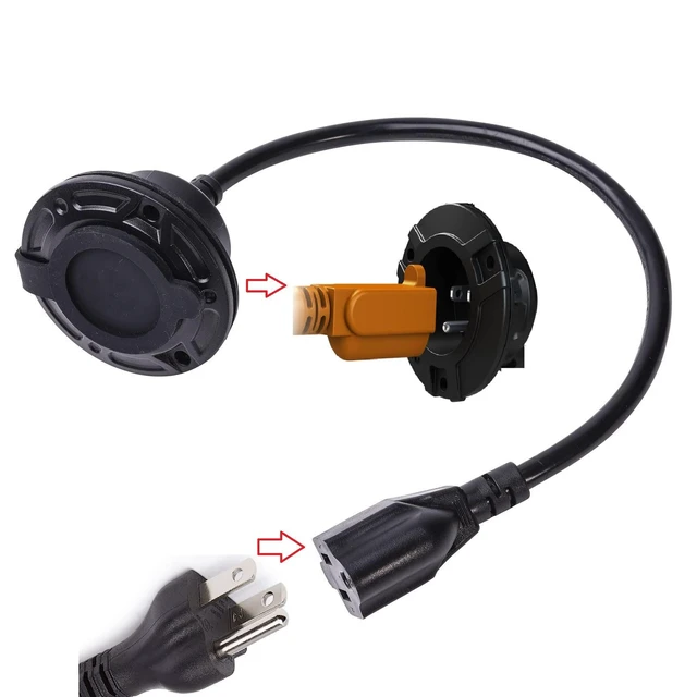 Alt view image 2 of 7 - RV Shore Power Inlet Charger Plug 15 Amp AC Port Plug 125 Volt Power Inlet Socket and Waterproof RV Electrical Outlet Receptacle Box Integrated Outdoor Extension Cord for Trailer Plug.