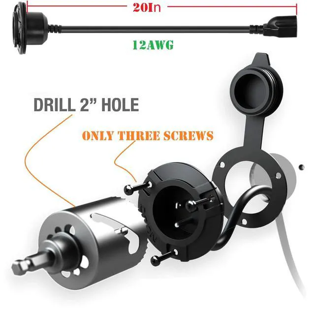 Alt view image 5 of 7 - RV Shore Power Inlet Charger Plug 15 Amp AC Port Plug 125 Volt Power Inlet Socket and Waterproof RV Electrical Outlet Receptacle Box Integrated Outdoor Extension Cord for Trailer Plug.