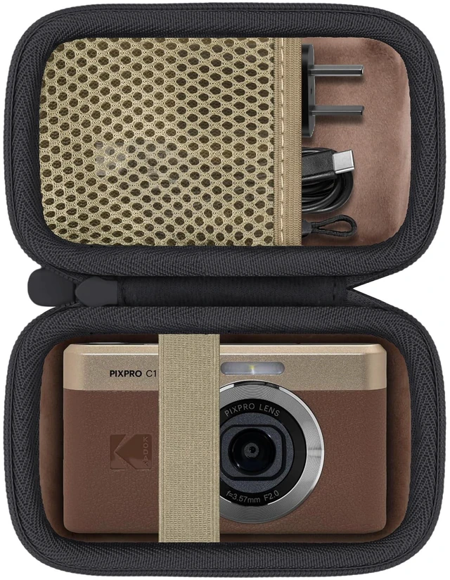 Main image of Hard Carrying Case for KODAK PIXPRO C1 Friendly Zoom Digital Camera | Protective Storage Box, Portable Carrying Box, Shockproof, Anti-crush, Mesh Pocket, Compact & Lightweight, Brown Case