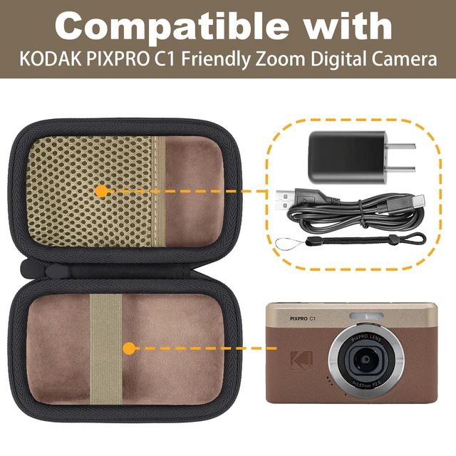 Alt view image 4 of 7 - Hard Carrying Case for KODAK PIXPRO C1 Friendly Zoom Digital Camera | Protective Storage Box, Portable Carrying Box, Shockproof, Anti-crush, Mesh Pocket, Compact & Lightweight, Brown Case