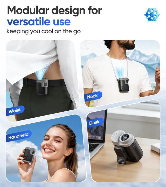 Alt view image 4 of 6 - Clip-On Waist Fan, Wearable Personal Fan with Rechargeable Battery, 100-Speed Stepless Speed Control, Powerful High-Speed Airflow, Up to 35 Hours Runtime