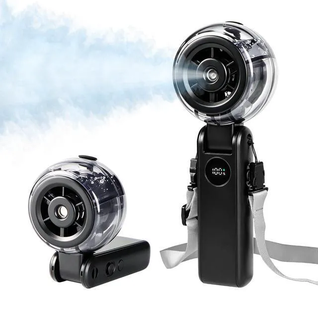 Main image of Portable Handheld Fan with Mist, Foldable Long-lasting Rechargeable Personal Desk Fan, 1-100 Variable Speeds Small Cooling Spray Fan with Lanyard, Wearable Neck Fan for Travel, Office, Black