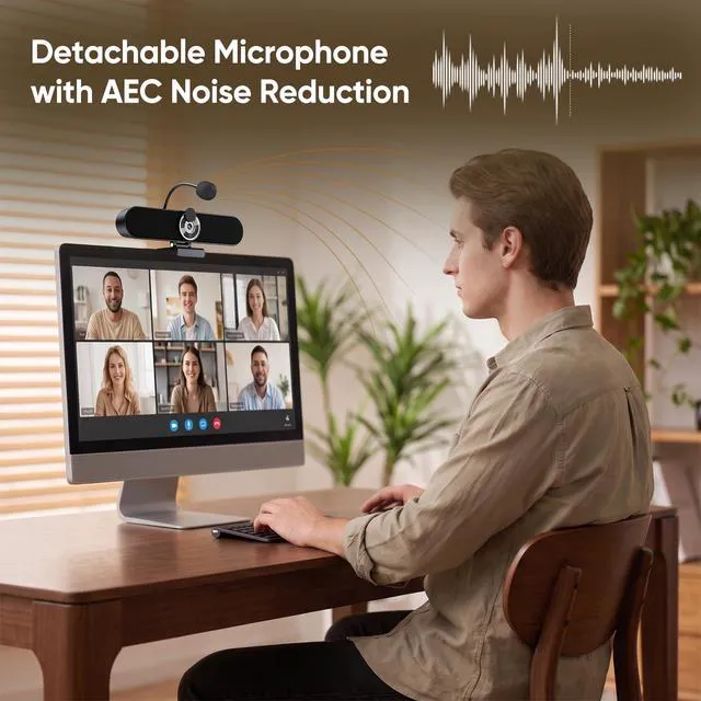 Alt view image 5 of 7 - 2K Webcam Computer Speaker with Microphone, Privacy Shutter, Clip-On | USB Computer Camera Speaker for Desktop PC w/90° FOV, Detachable Mic, Adjustable Tripod, USB A-to-C for Zoom, Teams, Meet