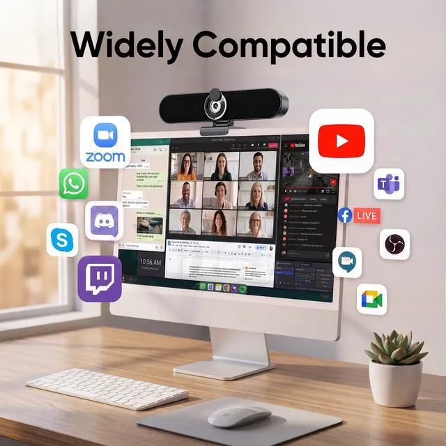 Alt view image 7 of 7 - 2K Webcam Computer Speaker with Microphone, Privacy Shutter, Clip-On | USB Computer Camera Speaker for Desktop PC w/90° FOV, Detachable Mic, Adjustable Tripod, USB A-to-C for Zoom, Teams, Meet