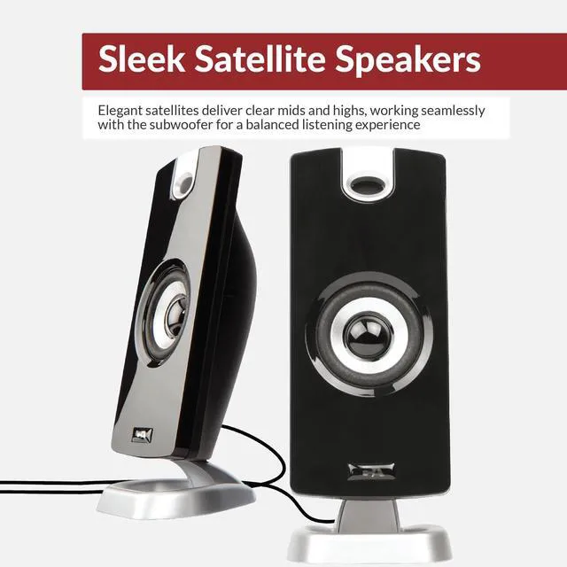 Alt view image 2 of 6 - CA-3090 2.1 Speaker System, 18W, Subwoofer | Compact 2.1 PC Speaker System; 3.5mm Audio Connection; Volume Control Pod; Subwoofer Adjustable Bass; Music, Movies, Gaming