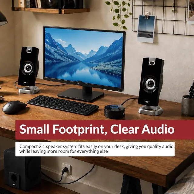 Alt view image 3 of 6 - CA-3090 2.1 Speaker System, 18W, Subwoofer | Compact 2.1 PC Speaker System; 3.5mm Audio Connection; Volume Control Pod; Subwoofer Adjustable Bass; Music, Movies, Gaming