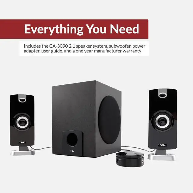 Alt view image 6 of 6 - CA-3090 2.1 Speaker System, 18W, Subwoofer | Compact 2.1 PC Speaker System; 3.5mm Audio Connection; Volume Control Pod; Subwoofer Adjustable Bass; Music, Movies, Gaming