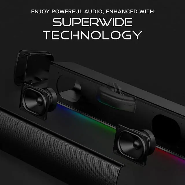 Alt view image 3 of 6 - Sound Blaster GS3 Compact RGB Gaming Soundbar, Superwide, Black | RGB Gaming Soundbar, Bluetooth, USB-C, Under Monitor, PC, Console, Compact Design, Black