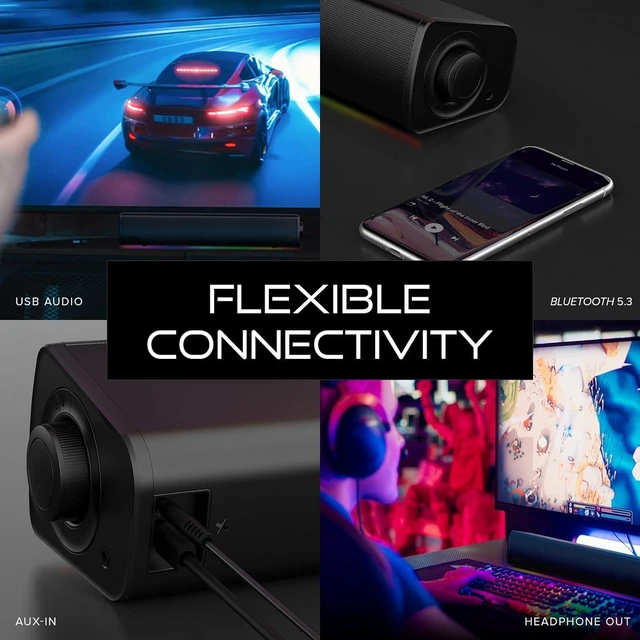 Alt view image 4 of 6 - Sound Blaster GS3 Compact RGB Gaming Soundbar, Superwide, Black | RGB Gaming Soundbar, Bluetooth, USB-C, Under Monitor, PC, Console, Compact Design, Black