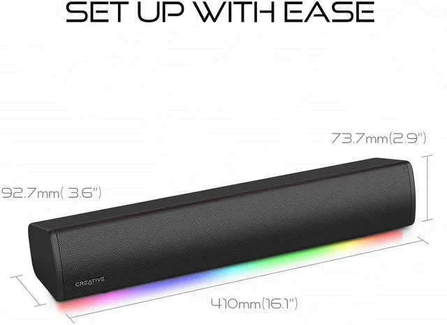 Alt view image 5 of 6 - Sound Blaster GS3 Compact RGB Gaming Soundbar, Superwide, Black | RGB Gaming Soundbar, Bluetooth, USB-C, Under Monitor, PC, Console, Compact Design, Black