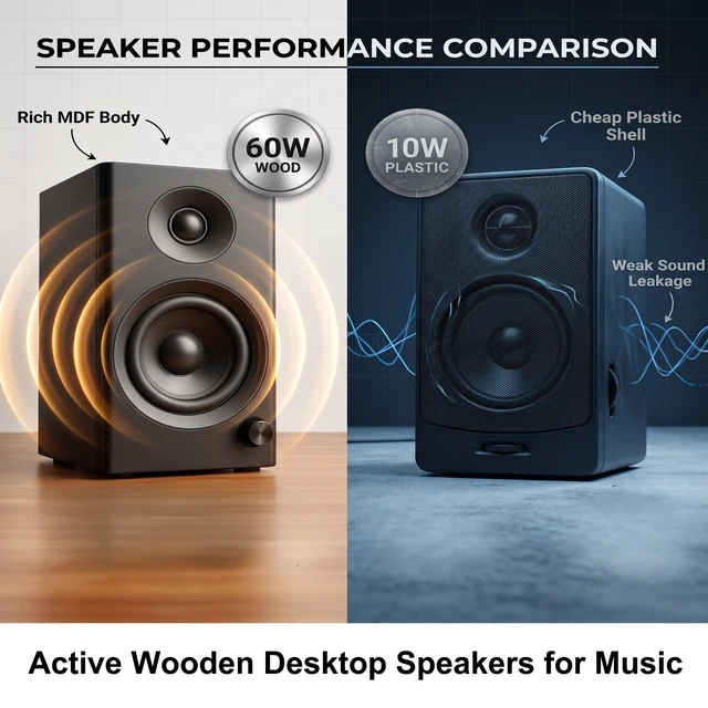 Alt view image 3 of 7 - Audio Powered Computer Speakers for Gaming & Music, Black Pair | Active 60W Wood Finish Stereo Audio, w/ Bass, Bluetooth 5.3, USB-C/RCA/AUX, for Desktop PC, Monitor, Laptop, Record Player