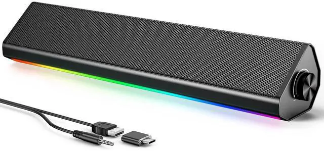 Main image of Computer Speakers for PC and Laptop, Under Monitor Sound Bar, Black | Wired USB power, 3.5mm aux audio, slim under-monitor design, USB-C adapter, for PC laptop office gaming