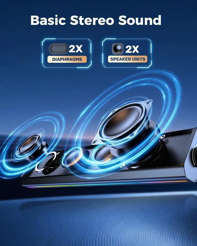 Alt view image 2 of 7 - Computer Speakers for PC and Laptop, Under Monitor Sound Bar, Black | Wired USB power, 3.5mm aux audio, slim under-monitor design, USB-C adapter, for PC laptop office gaming