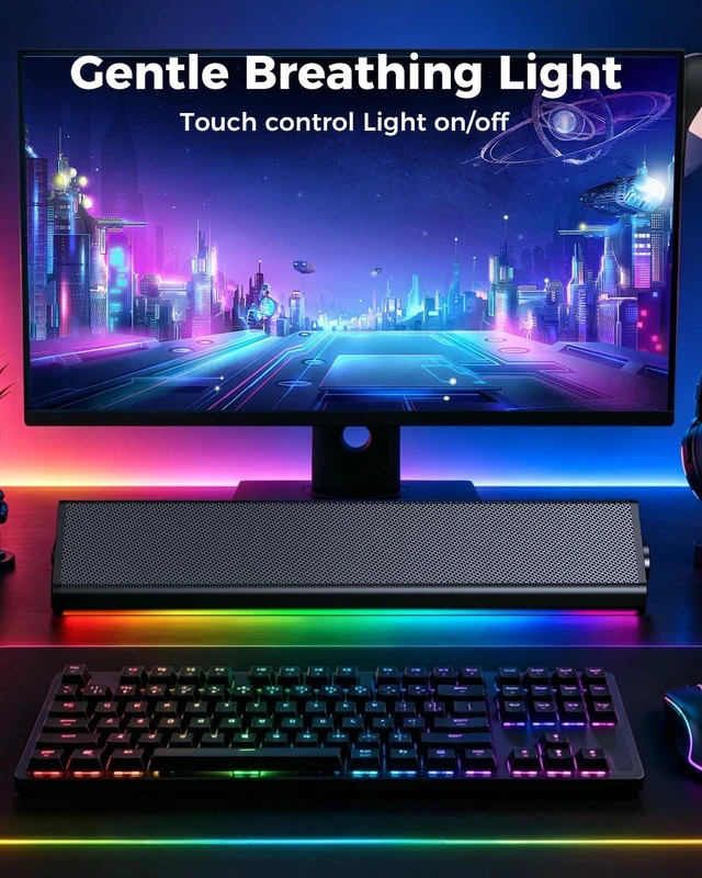 Alt view image 4 of 7 - Computer Speakers for PC and Laptop, Under Monitor Sound Bar, Black | Wired USB power, 3.5mm aux audio, slim under-monitor design, USB-C adapter, for PC laptop office gaming