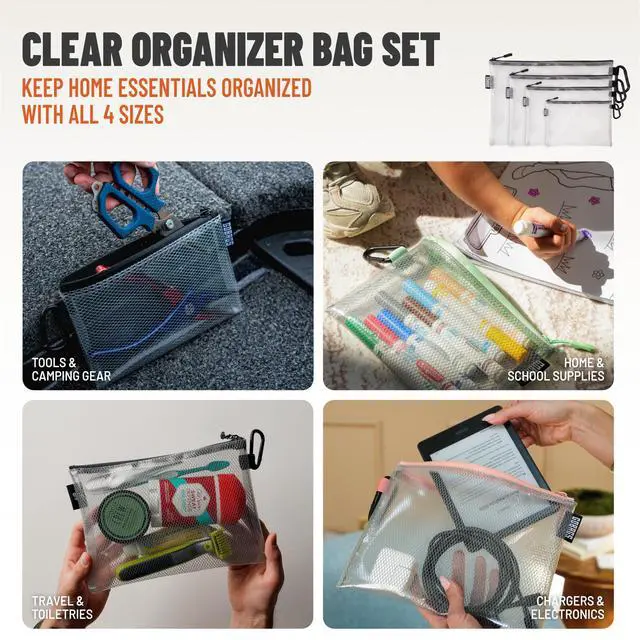 Alt view image 2 of 7 - Air Production Multi-Size Clear Zipper Pouch (4Pack) Cable Organizer & Travel Gear Bag for Electronics, Camera Accessories, Tool Pouch & Small Tech Storage