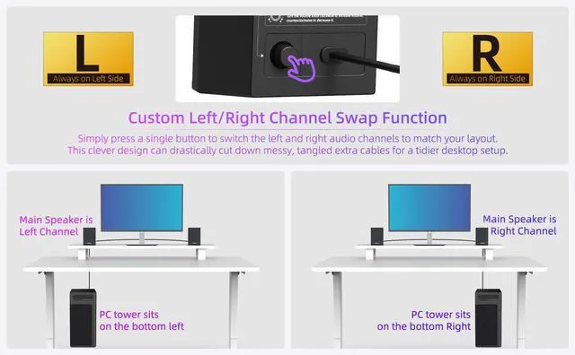 Alt view image 7 of 7 - Computer Speakers for Desktop PC, External Speakers for Laptop Monitor, USB Plug-N-Play, Wired, Desk PC Gaming Speakers with 2.0 Stereo Loud Sound, Punchy Bass, Switchable L/R Channels, Volume Knob