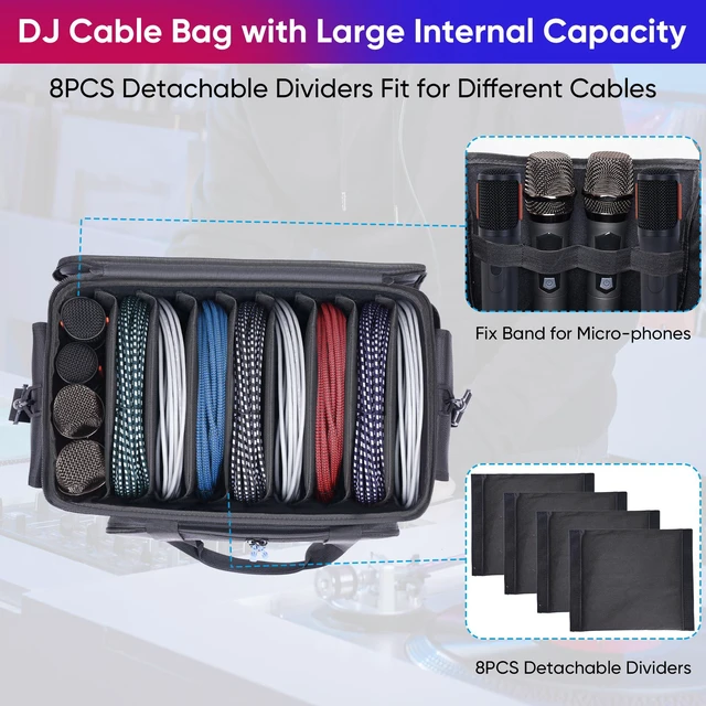 Alt view image 2 of 7 - Large DJ Cable File Bag with Multi-Compartment & Pocket for Music Equipment | Large Capacity with 8 Detachable Dividers, Soft Thick Padded, Multi-pocket, Adjustable Shoulder Strap and Carry Handle