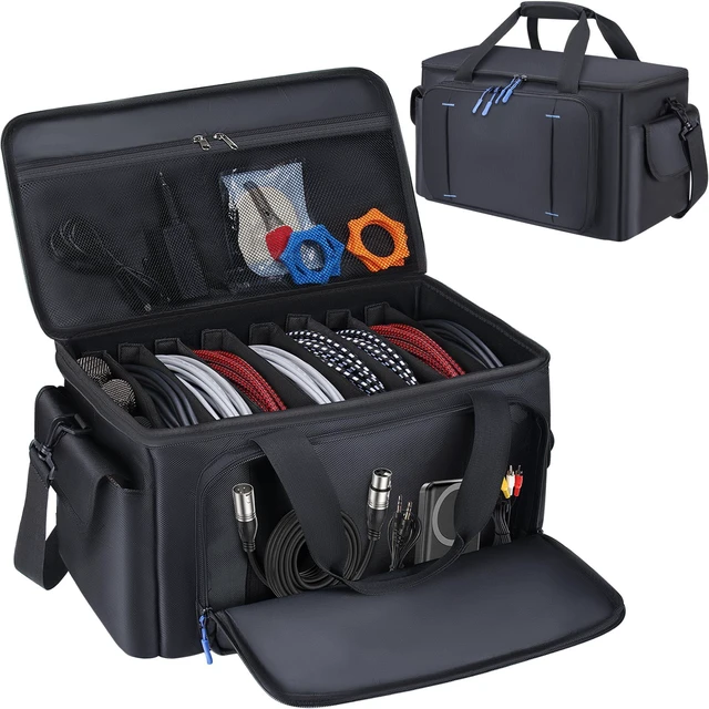 Main image of Large DJ Cable File Bag with Multi-Compartment & Pocket for Music Equipment | Large Capacity with 8 Detachable Dividers, Soft Thick Padded, Multi-pocket, Adjustable Shoulder Strap and Carry Handle