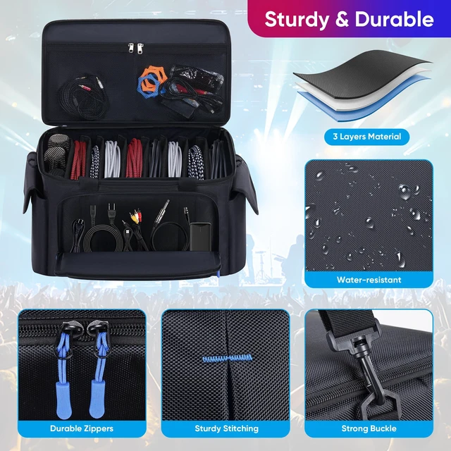 Alt view image 4 of 7 - Large DJ Cable File Bag with Multi-Compartment & Pocket for Music Equipment | Large Capacity with 8 Detachable Dividers, Soft Thick Padded, Multi-pocket, Adjustable Shoulder Strap and Carry Handle