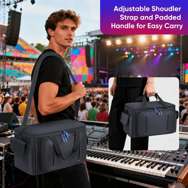 Alt view image 5 of 7 - Large DJ Cable File Bag with Multi-Compartment & Pocket for Music Equipment | Large Capacity with 8 Detachable Dividers, Soft Thick Padded, Multi-pocket, Adjustable Shoulder Strap and Carry Handle