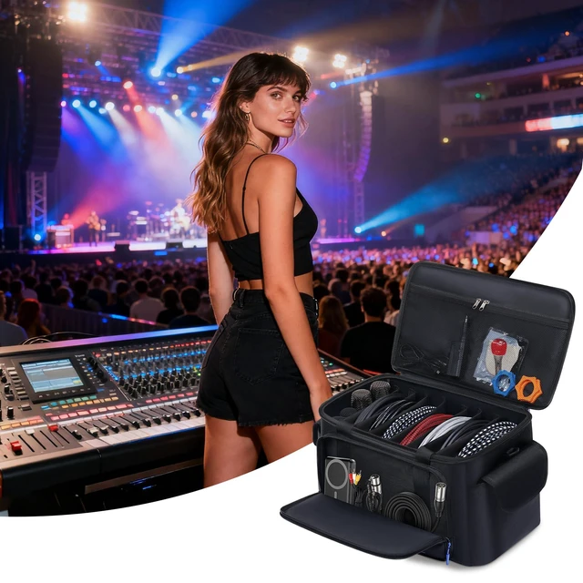 Alt view image 7 of 7 - Large DJ Cable File Bag with Multi-Compartment & Pocket for Music Equipment | Large Capacity with 8 Detachable Dividers, Soft Thick Padded, Multi-pocket, Adjustable Shoulder Strap and Carry Handle