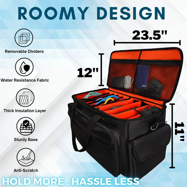 Alt view image 2 of 6 - DJ Cable File Gig Bag with Detachable Dividers | 1680D Fabric | For DJ Gear, Sound Equipment & Accessories | Padded Storage for Mics, Lighting, Camera, Pedals, Cords
