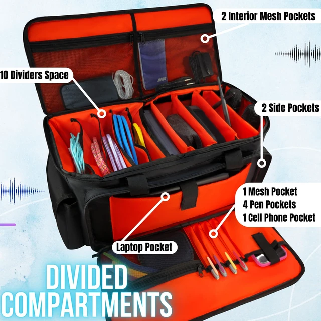 Alt view image 5 of 6 - DJ Cable File Gig Bag with Detachable Dividers | 1680D Fabric | For DJ Gear, Sound Equipment & Accessories | Padded Storage for Mics, Lighting, Camera, Pedals, Cords