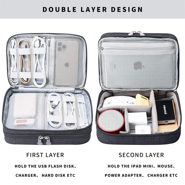 Alt view image 3 of 7 - Travel Cable Organizer Bag, Electronic Accessories Case Portable Double Layer Cable Storage Bag for Cord, Charger, Flash Drive, Phone, SD Card,Personal Items - (Black)