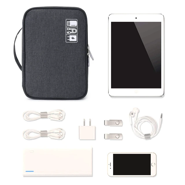 Alt view image 6 of 7 - Travel Cable Organizer Bag, Electronic Accessories Case Portable Double Layer Cable Storage Bag for Cord, Charger, Flash Drive, Phone, SD Card,Personal Items - (Black)