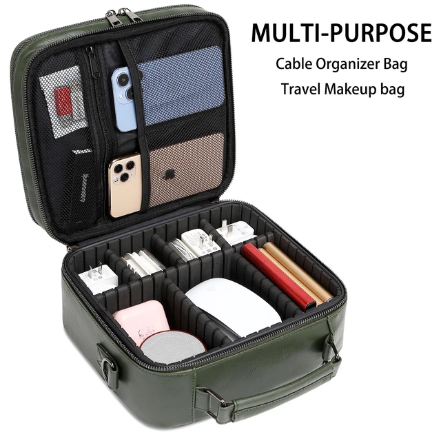 Alt view image 4 of 6 - Electronics Travel Organizer, Large Electronic Accessories Cable Case with Adjustable Dividers, Waterproof Tech Storage Bag Gifts with Double Layers for Cord, Charger, Power Bank - Olive Green