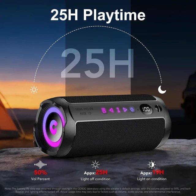Alt view image 3 of 7 - Portable Bluetooth Speaker, Bluetooth 5.4 Speaker, Dual Speaker with LED Display, Deep Bass,25H Playtime, Colorful RGB Lights,IPX7 Waterproof,TWS pairing for Outdoor/Home/Party/Travel,Gift Ideas