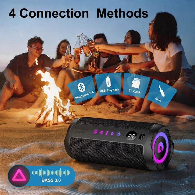 Alt view image 5 of 7 - Portable Bluetooth Speaker, Bluetooth 5.4 Speaker, Dual Speaker with LED Display, Deep Bass,25H Playtime, Colorful RGB Lights,IPX7 Waterproof,TWS pairing for Outdoor/Home/Party/Travel,Gift Ideas
