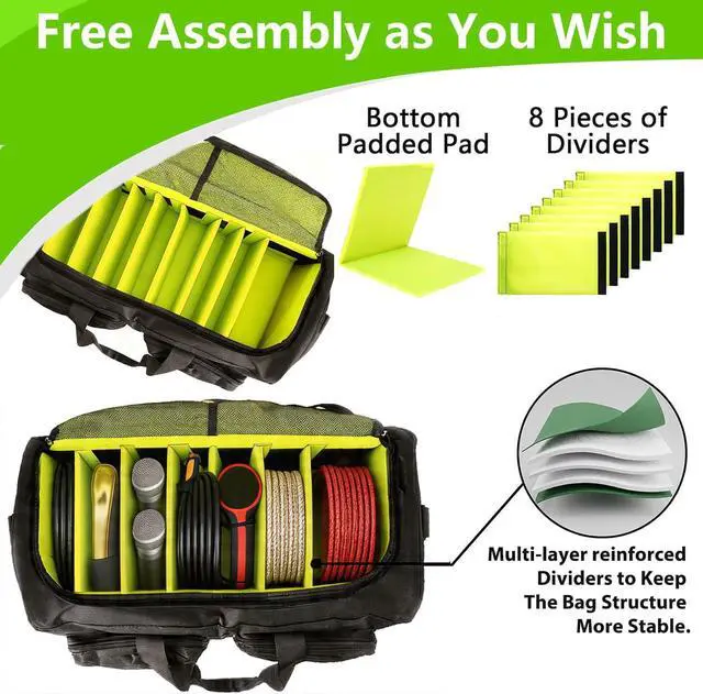 Alt view image 2 of 7 - DJ Bag, Large DJ Cable Bag with Detachable Dividers & Bottom Pad | Gig Bag for Musicians with 6 Pockets for Extension Cords, Mics, Cable Organizer Bag with Shoulder Strap, DJ Accessories