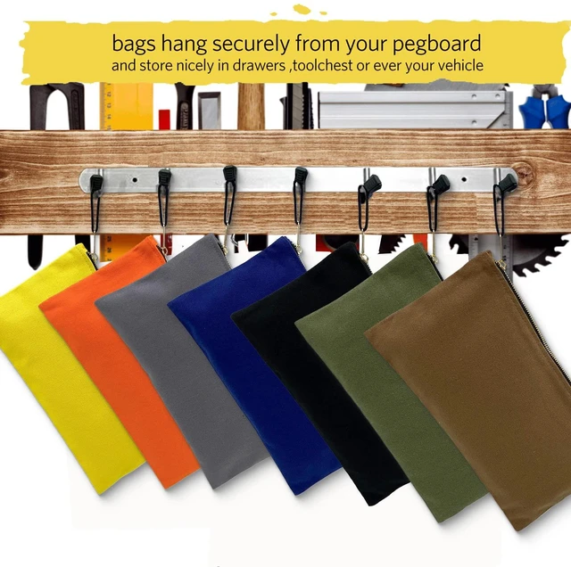 Alt view image 3 of 6 - Heavy Duty Canvas Tool Bag Organizer, 7 Pack Assorted Colors 12.5 x 7 | Zipper Utility Pouches, Multipurpose Storage for Tools, Craft Supplies, Electronics, Travel, Home & Workshop