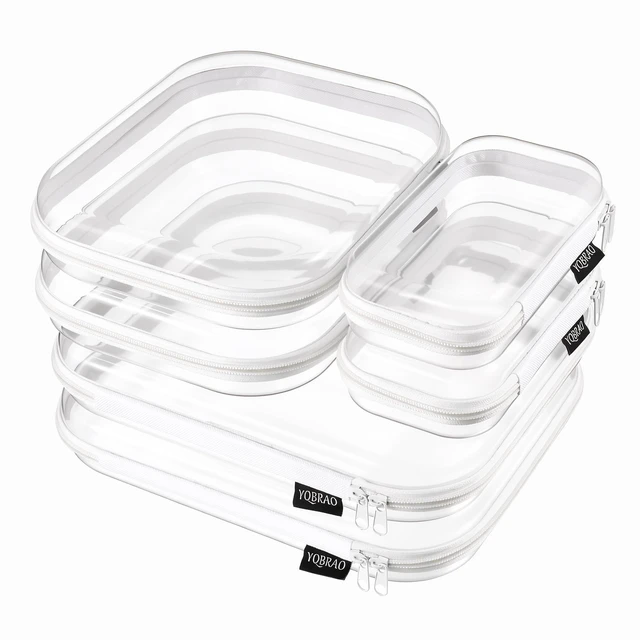 Main image of Clear Hard Shell Zipper Cases, Diaper Bag Organizer Pouches, White | Rigid clear shells in three practical sizes organize toiletries, cosmetics, cables, stationery and household essentials