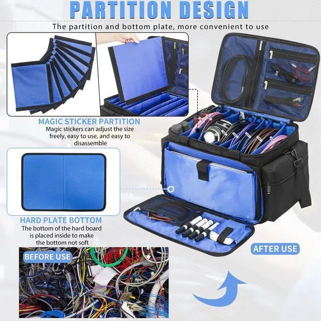 Alt view image 4 of 7 - Cable File Bag with Dividers for Sound Instrument Accessories | 6 Detachable Dividers, DJ Gig Bag Cord Organizer Case for Laptop,DJ Gear,Music Equipment Accessories 15"x12"x12"